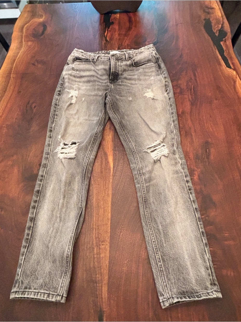 Good American Distressed Grey Straight Leg Jeans